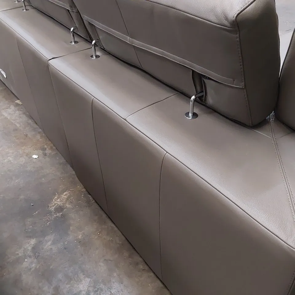 QUALITY ITALIAN DESIGNER RICCARDO CORNER GROUP WITH CHAISE & ADJUSTABLE HEADRESTS MUD GREY LEATHER 