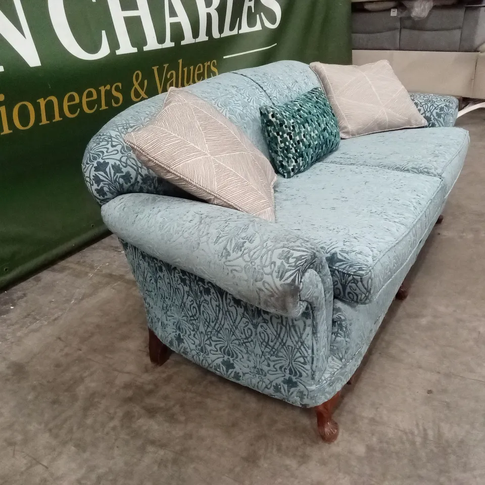 QUALITY DESIGNER SMALL 3 SEATER SKY BLUE FABRIC SOFA