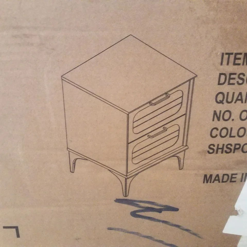BOXED 2 DRAWER BEDSIDE TABLE - PARCHMENT (1 BOX)