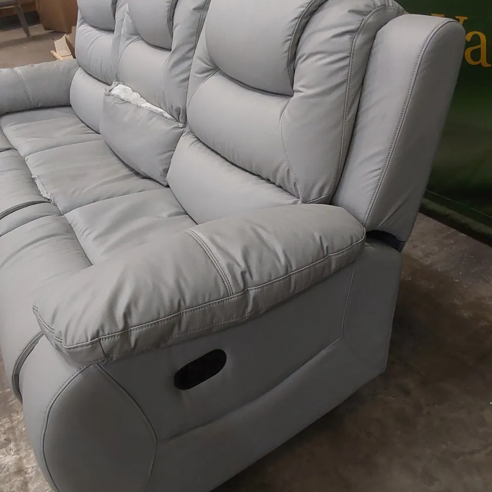 VANCOUVER 3 SEATER MANUAL RECLINER SOFA IN LIGHT GREY PREMIUM FAUX LEATHER 