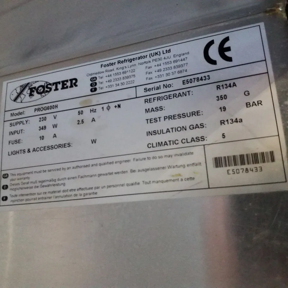 FOSTER UPRIGHT FRIDGE S/STEEL PROG600H