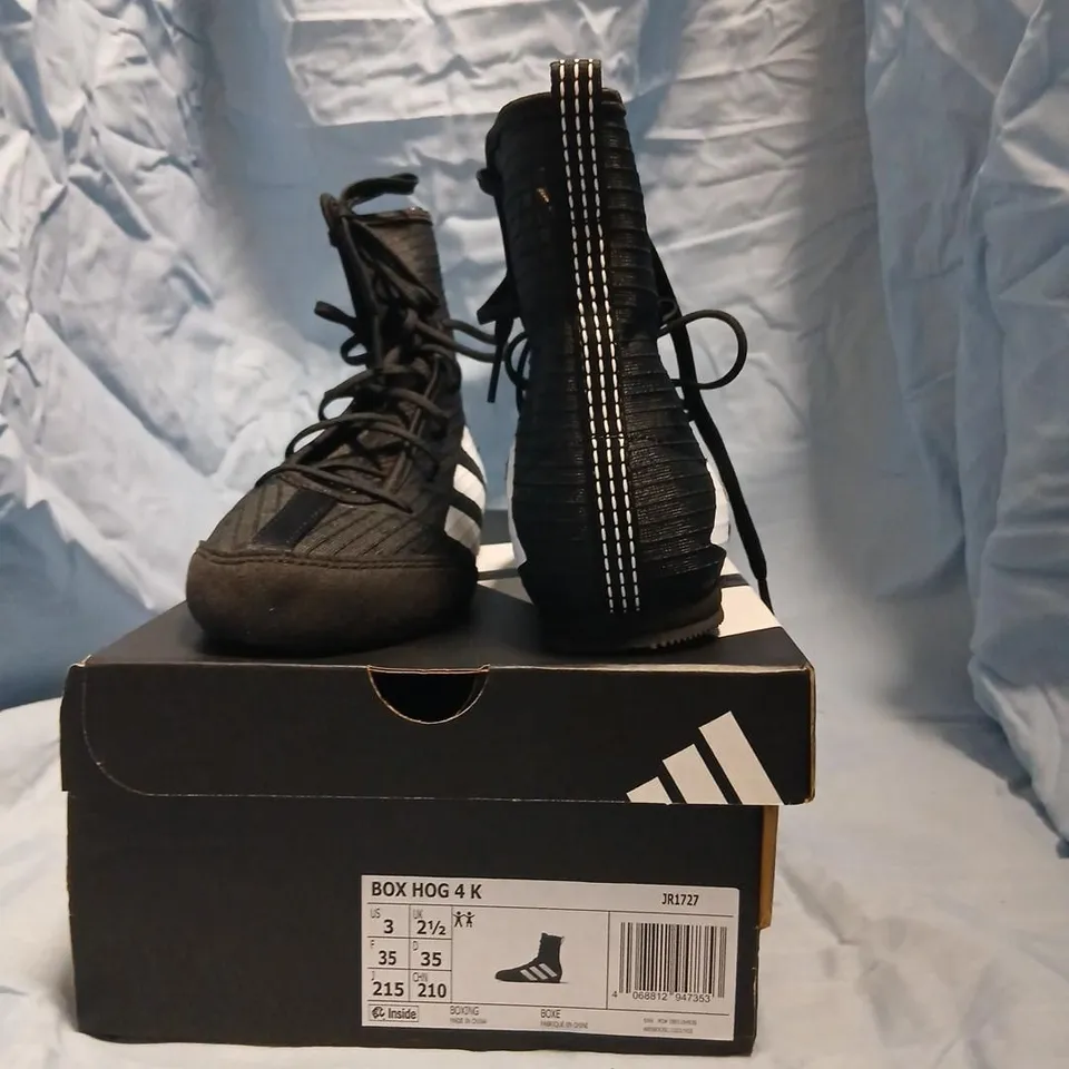 ADIDAS HIGH-TOP SNEAKERS BLACK WITH WHITE STRIPES – UK 3 (US 3, EU 35)