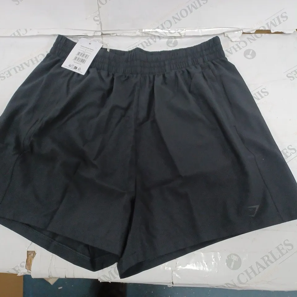 GYMSHARK BLACK LOGO WOVEN POCKET SHORTS- MEDIUM