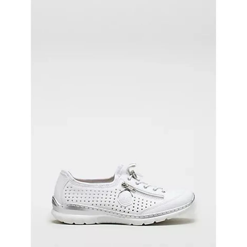 RIEKER SIDE ZIP SLIP ON TRAINER- WHITE SIZE 5