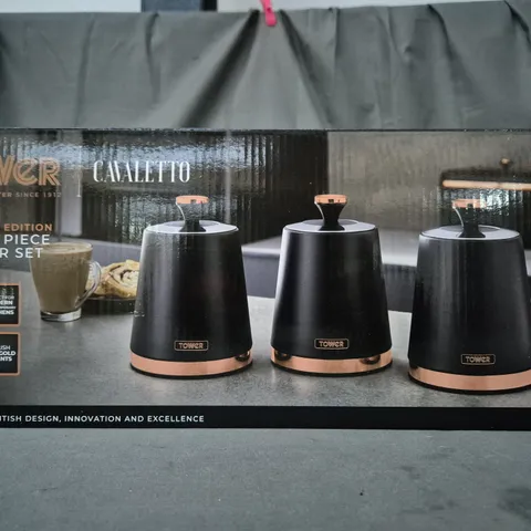 BOXED TOWER CAVALETTO ROSE GOLD EDITION BLACK 3-PIECE CANISTER SET