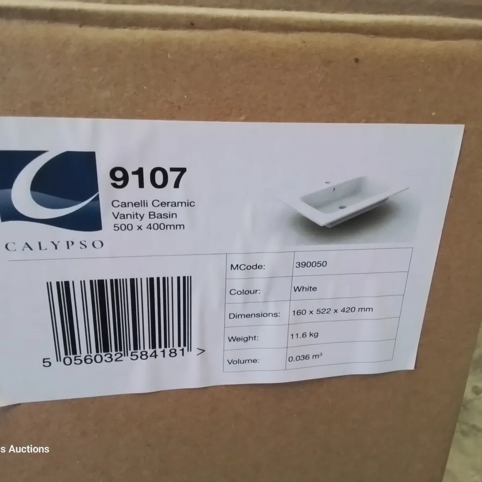 BOXED CANELLI CERAMIC SINGKE TAP VANITY BASIN WHITE 500 × 400mm