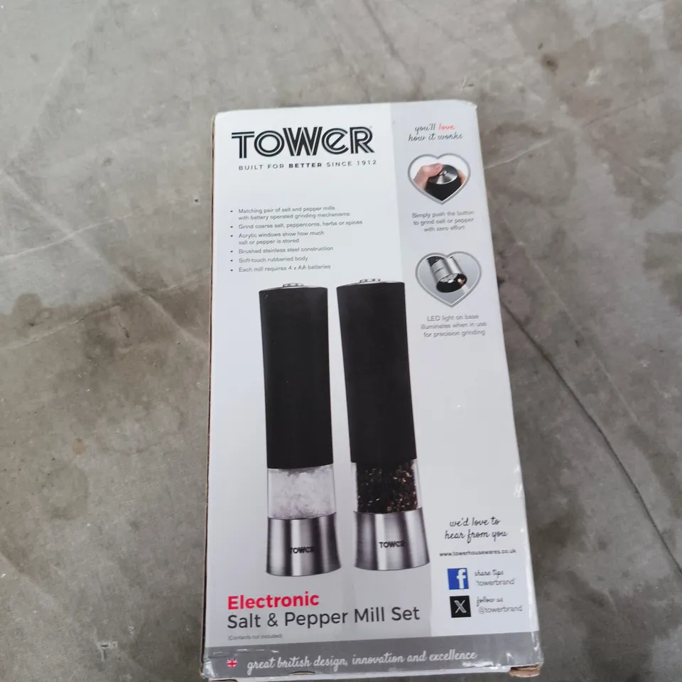 TOWER ELECTRONIC SALT & PEPPER MILL SET (BOXED)