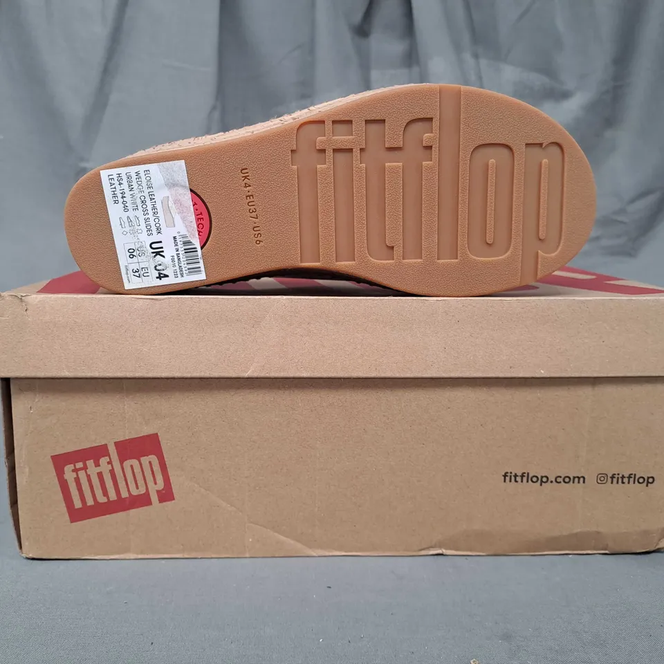 BOXED PAIR OF FITFLOP ELOISE WEDGE CROSS SLIDERS IN WHITE UK SIZE 4