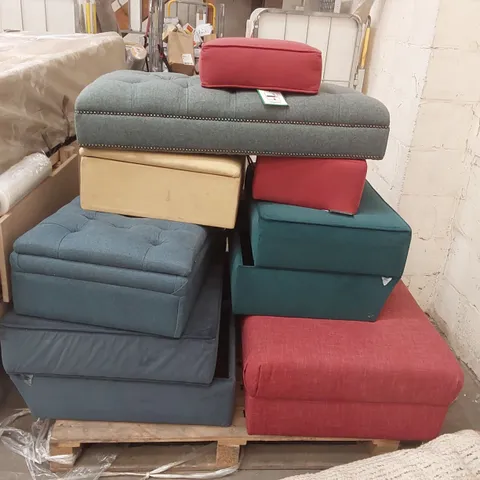 PALLET OF ASSORTED UPHOLSTERED DESIGNER FOOT STOOLS 