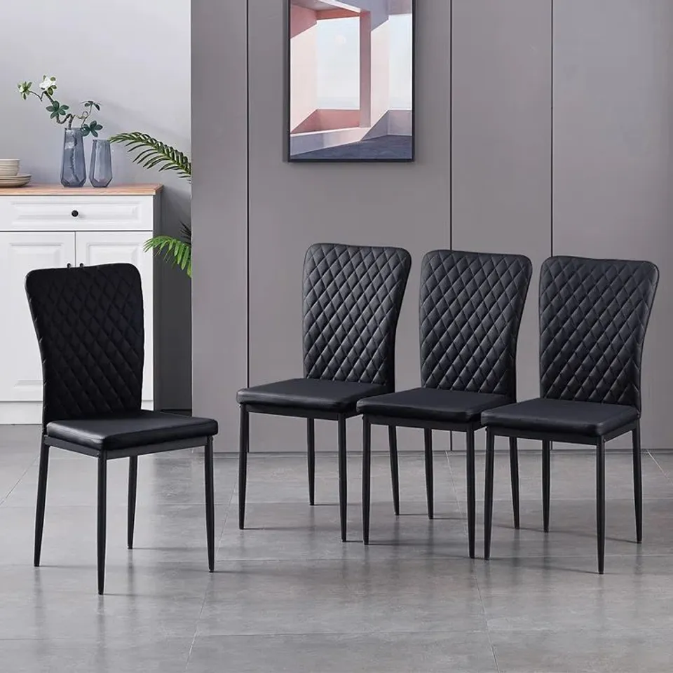 BOXED SET OF 4 LELANIE MODERN UPHOLSTERED FAUX LEATHER ARMLESS DINING CHAIRS - DARK GREY (1 BOX)