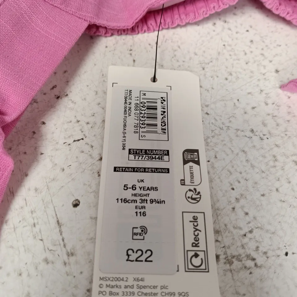 M&S PURE COTTON GIRLS' DRESS – PINK WITH GOLD EMBROIDERY, UK 5-6 YEARS