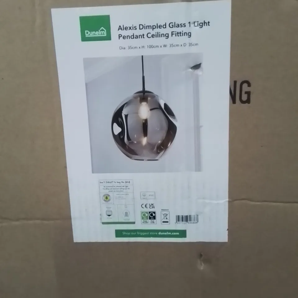 BOXED DIMPLED GLASS 1 LIGHT PENDENT ALEXIS 