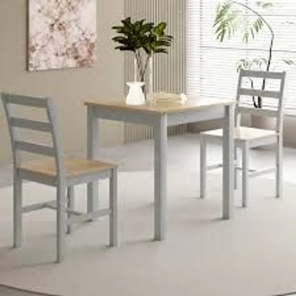 BOXED HOLCOMBE 2 SEATER WOODEN DINING SET - GREY WITH NATURAL TOP