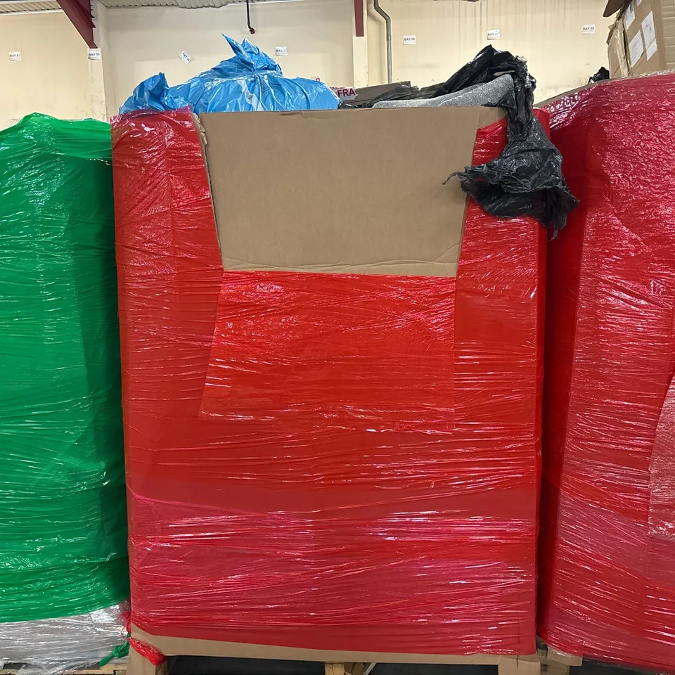 PALLET OF ASSORTED CONSUMER PRODUCTS TO INCLUDE: TV STANDS, RUGS, RETRACTABLE SAFETY GATES ECT