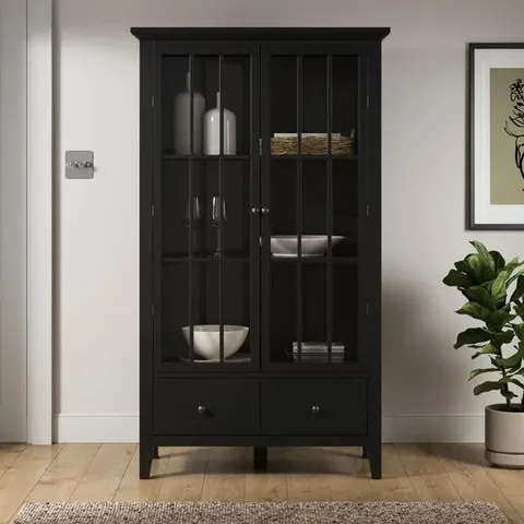 BOXED LYNTON GLAZED DISPLAY CABINET, BLACK (2 BOXES)