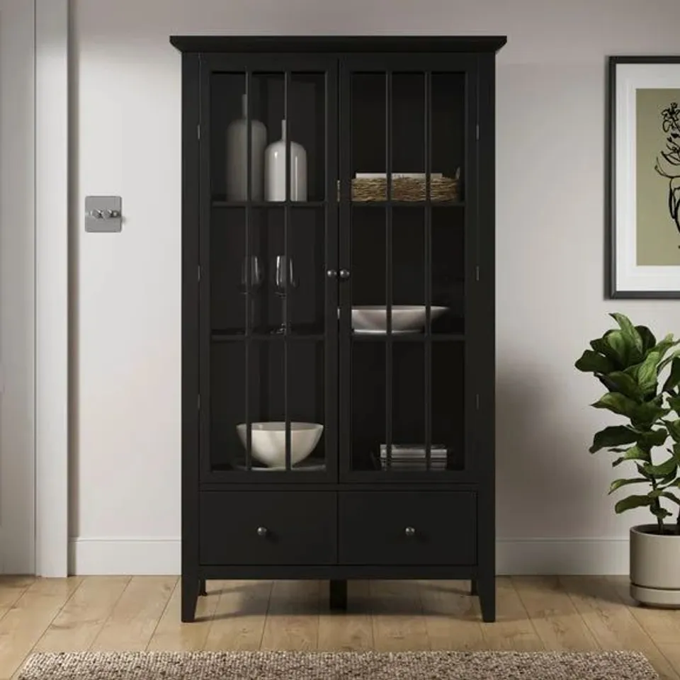 BOXED LYNTON GLAZED DISPLAY CABINET, BLACK (2 BOXES)