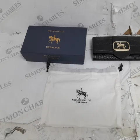 BOXED PAUL COSTELLOE BRIDLE CROC LEATHER PURSE BLACK