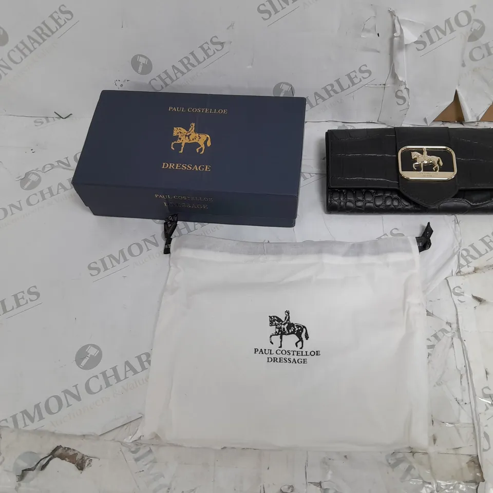 BOXED PAUL COSTELLOE BRIDLE CROC LEATHER PURSE BLACK