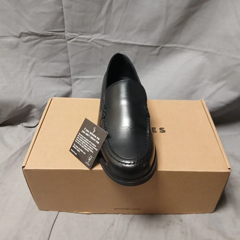 BOXED WHISTLES JOVIE SLIM PATENT LOAFER – BLACK, UK 6