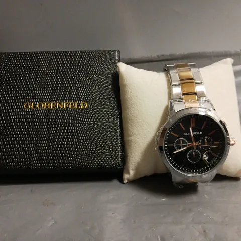 GLOBENFELD MARKSMAN SILVER ROSE BLACK DIAL WATCH 