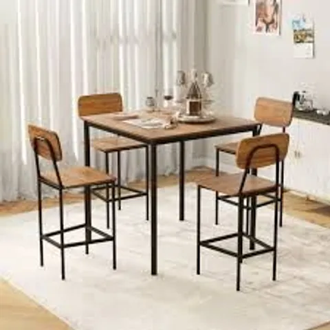 BOXED COSTWAY 5-PIECE INDUSTRIAL DINING TABLE SET WITH COUNTER HEIGHT TABLE AND 4 BAR STOOLS