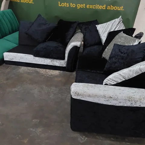 THREE CORNER GROUP SECTIONS BLACK/SILVER CRUSHED VELVET