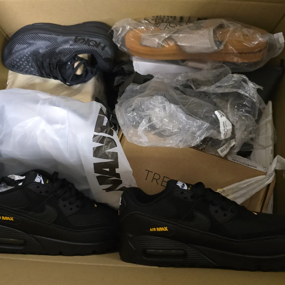 BOX OF APPROXIMATELY 10 ASSORTED SHOES IN VARIOUS STYLES , SIZES & COLOURS 