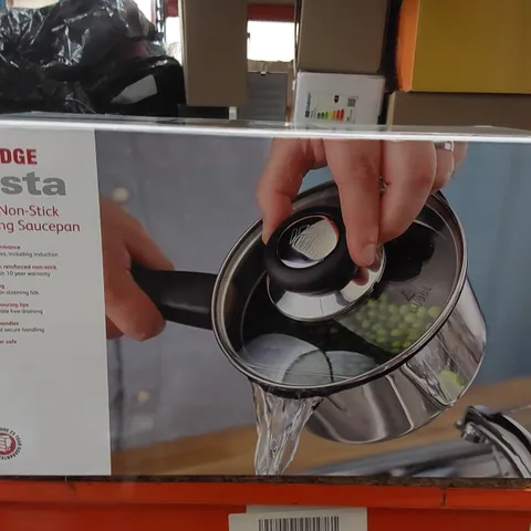 BOXED JUDGE VISTA NON-STICK SAUCEPAN WITH DRAINING GLASS LID