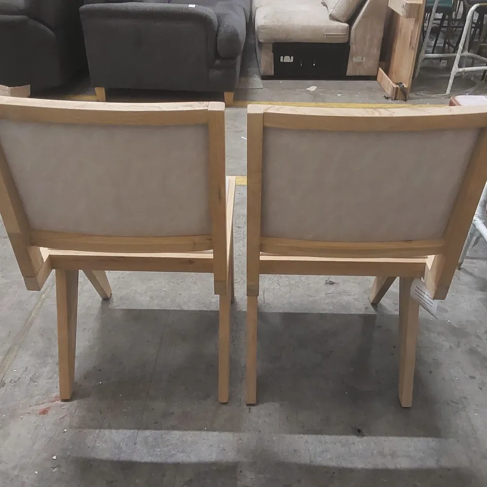 PAIR OF DIMO DINING CHAIRS - LINEN FABRIC SEAT - ASHY BROWN OAK SOLID FRAME