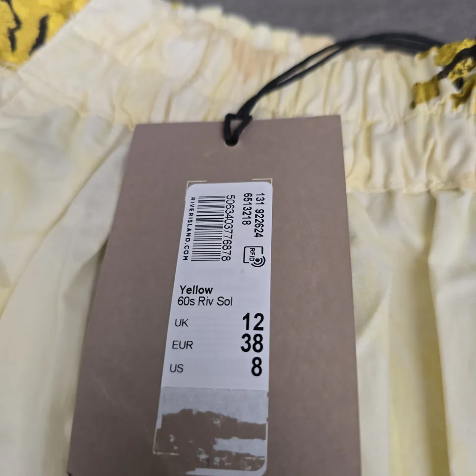 RIVER ISLAND STUDIOS YELLOW FLORAL PRINT DRESS, UK 12