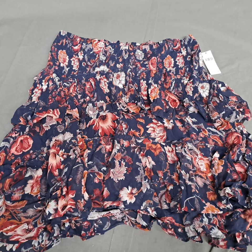 ANTHROPOLOGIE FLORAL TIERED DRESS IN NAVY MULTI - MEDIUM