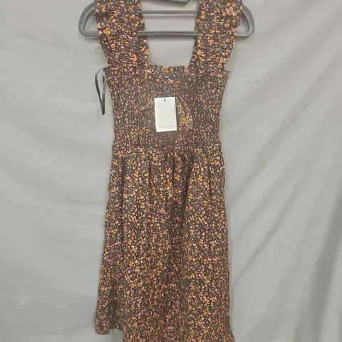 NOBODYS CHILD CHRISTINA MIDI DRESS IN BLACK FLORAL - UK 8
