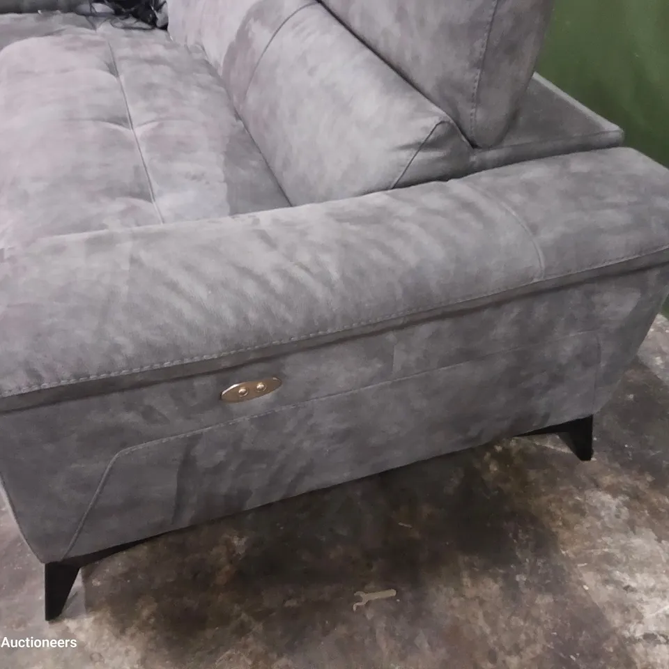 DESIGNER ITALIAN STYLE POWER RECLINING CHAISE SOFA GREY PLUSH FABRIC 
