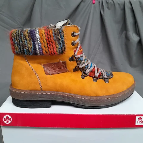 BOXED PAIR OF RIEKER FLEECE LINING BOOTS IN YELLOW - UK 7 1/2