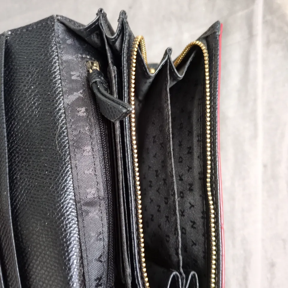 DKNY RED PEBBLED LEATHER WALLET – ZIP POCKET & CARD SLOTS