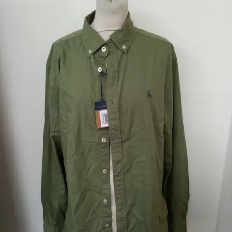 CHARLES TYRWHITT SLIM FIT WASHED FINE TWILL SHIRT IN OLIVE GREEN SIZE L