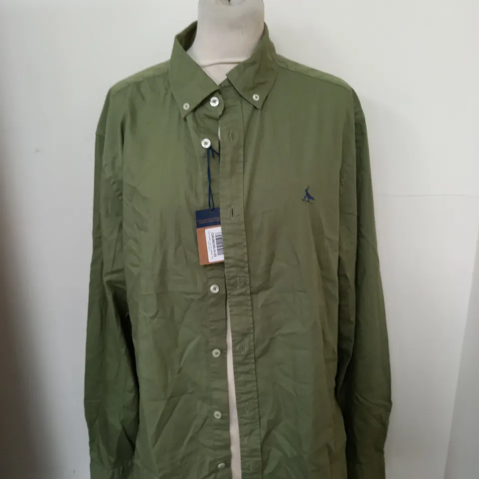CHARLES TYRWHITT SLIM FIT WASHED FINE TWILL SHIRT IN OLIVE GREEN SIZE L