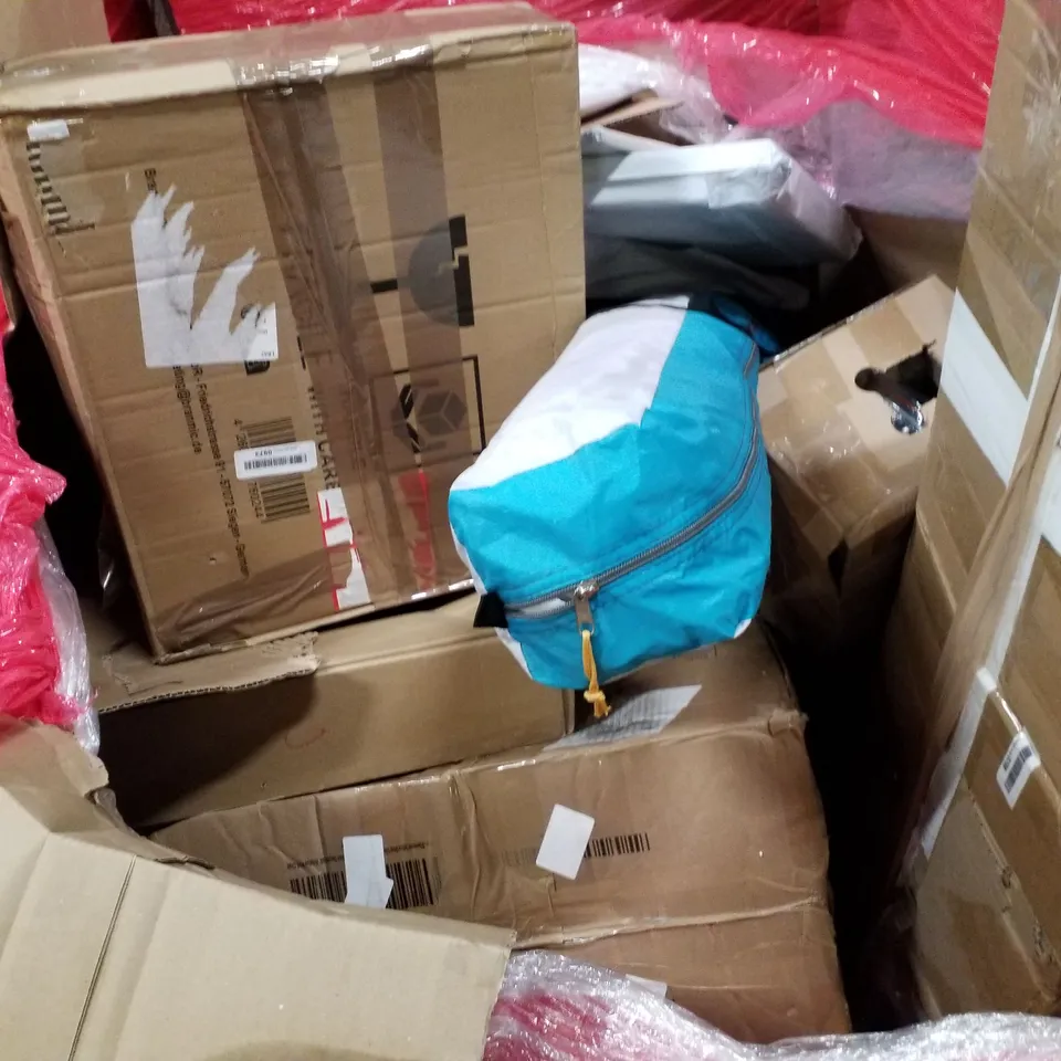 PALLET OF ASSORTED PRODUCTS INCLUDING POP UP TENT, DRYING RACK, PORTABLE BARBECUE, MESH CHAIR, ELECTRIC CLOTHES DRYER