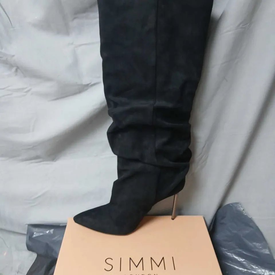 SIMMI LONDON COTTON-1 BLACK SUEDE KNEE-HIGH BOOT, UK 6