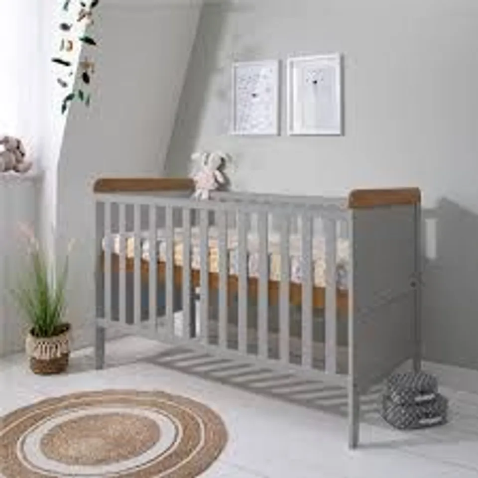 BOXED RIO COT BED WITH COT TOP CHANGER - GREY/OAK (1 BOX) 