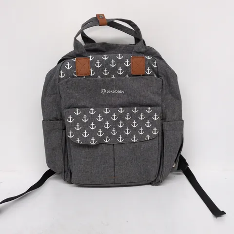 LEKE BABY BACKPACK – GREY WITH ANCHOR PRINT, FRONT POCKET