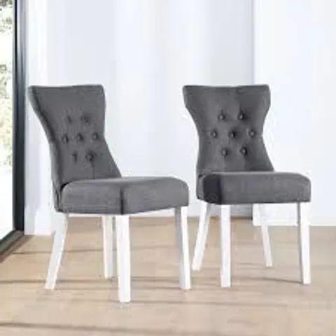 BOXED DUKE DINING CHAIR, SLATE GREY CLASSIC LINEN-WEAVE FABRIC & WHITE SOLID HARDWOOD LEGS (1 BOX)