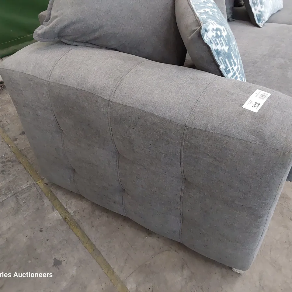 DESIGNER THREE SEATER SOFA GREY FABRIC WITH SCATTER CUSHIONS 