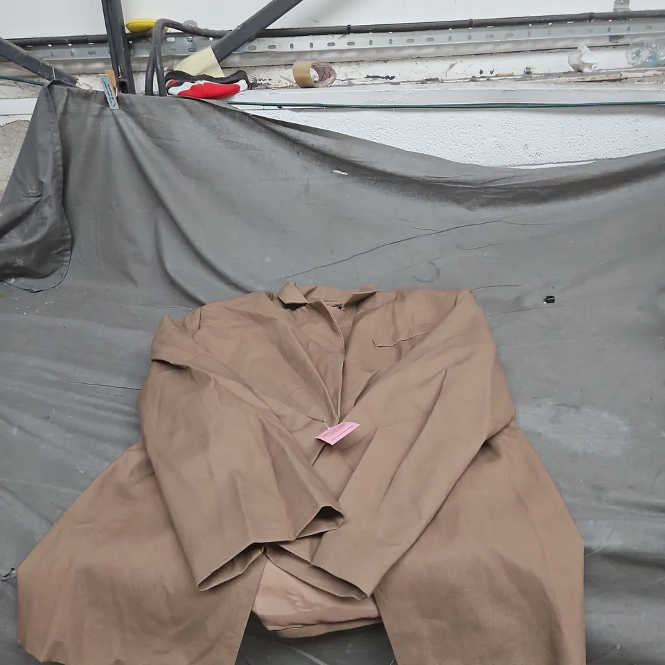 PRETTYLITTLETHING LINEN LOOK TAILORED CLINCHED WAIST BLAZER TAUPE UK 16 WITH TAGS