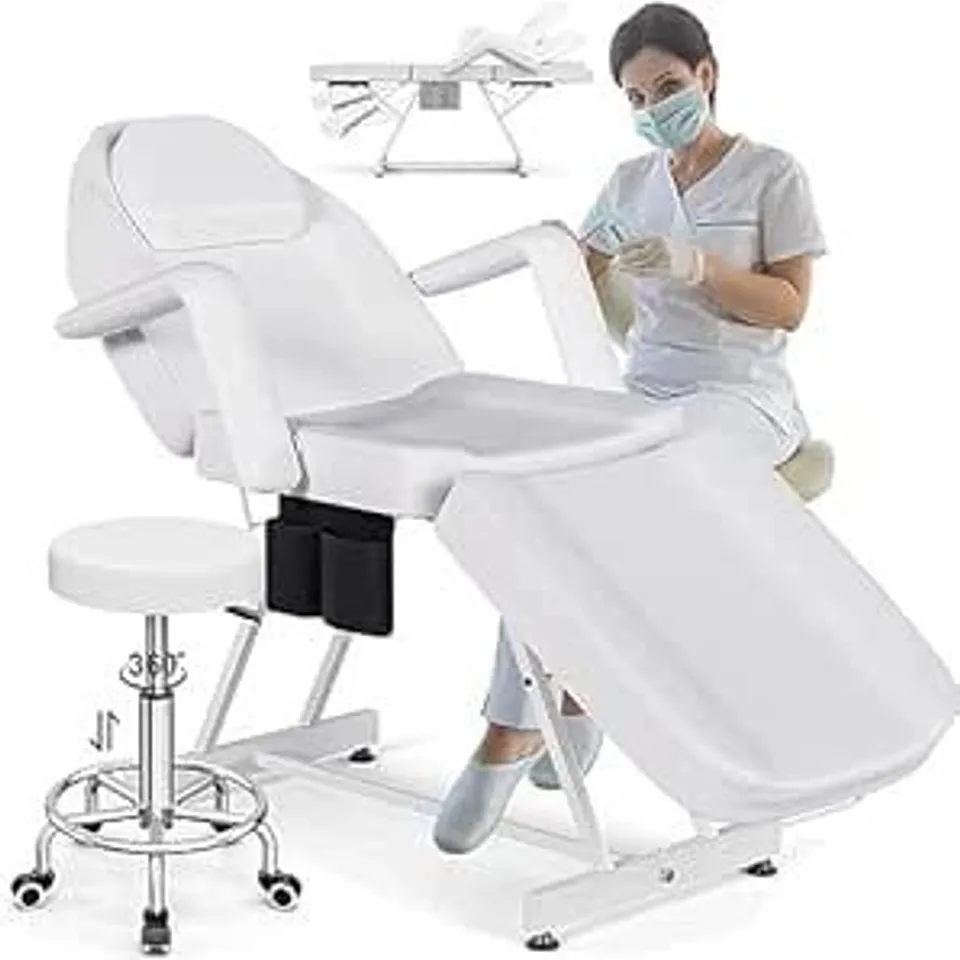 BOXED PROFESSIONAL ADJUSTABLE 3-SECTION MASSAGE TABLE WITH STORAGE SHELVES