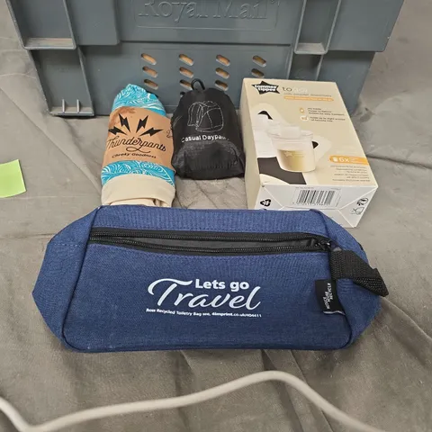 BOX OF ASSORTED ITEMS TO INCLUDE - BAG IN A BAG - TOMME TIPPEE - DOG HARNESS 