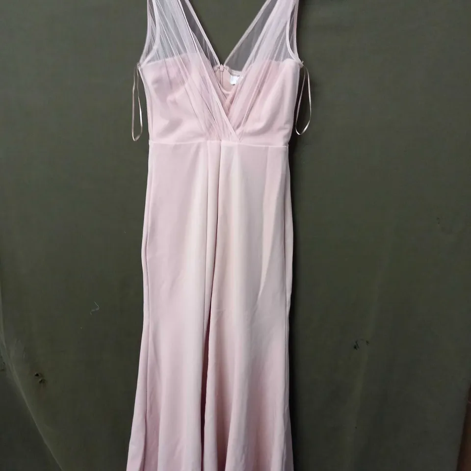 COAST V-NECK SHEER OVER LAYER FISHTAIL MAXI DRESS IN BLUSH- SIZE 14