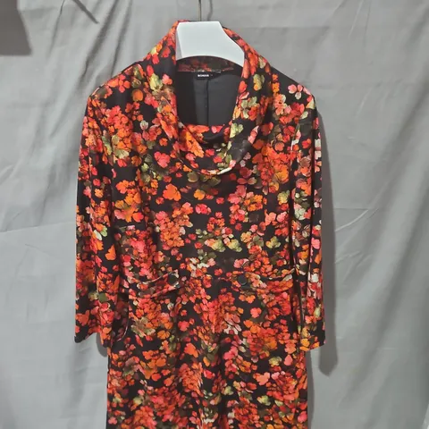 ROMAN FLORAL PRINT DRESS – BLACK WITH ORANGE/RED FLOWERS SIZE 14