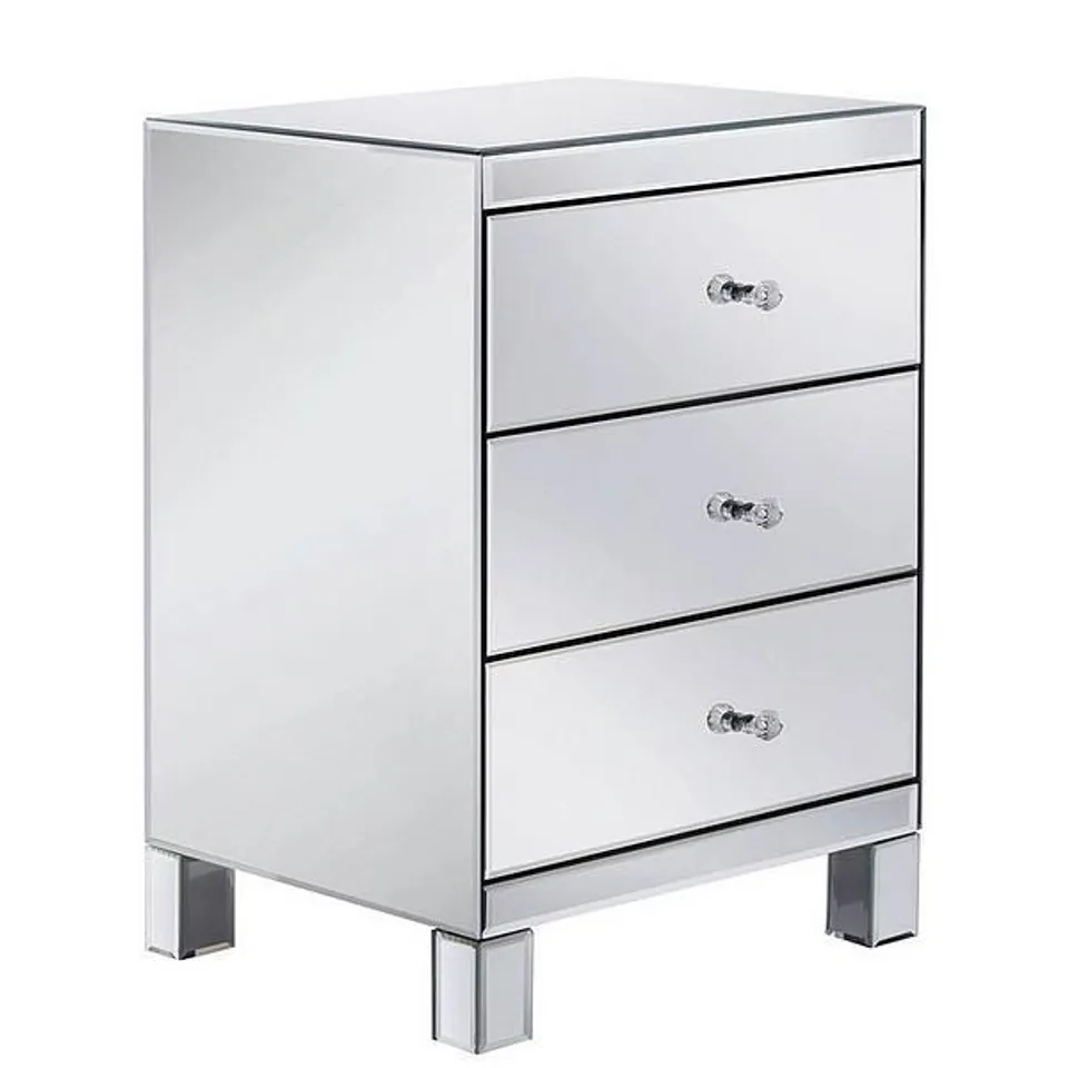 BOXED PARISIAN MIRRORED 3 DRAWER READY ASSEMBLED BEDSIDE CHEST - COLLECTION ONLY RRP £199