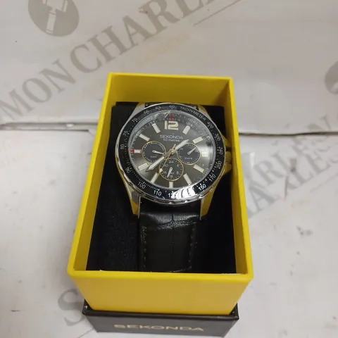 BOXED SEKONDA GENTS WATCH WITH GENUINE LEATHER - JAPAN MOVEMENT - 5ATM. 